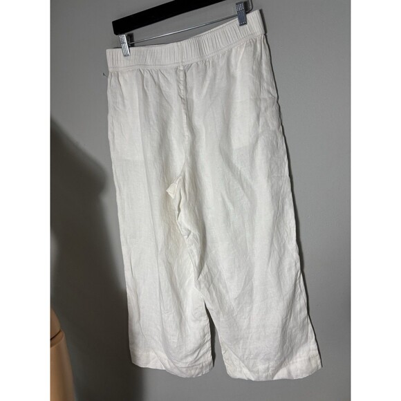 Tahari White Linen Wide Leg Pants Elastic Waist Pockets Minimalist Sz L - Picture 13 of 13